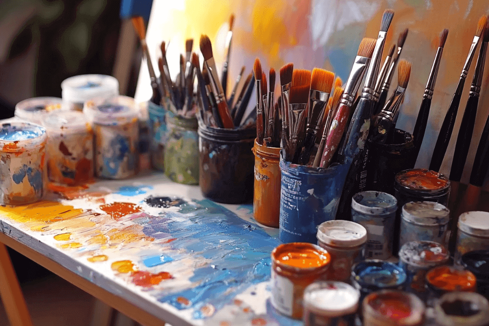 Ein Bild von Acrylfarben und Pinseln