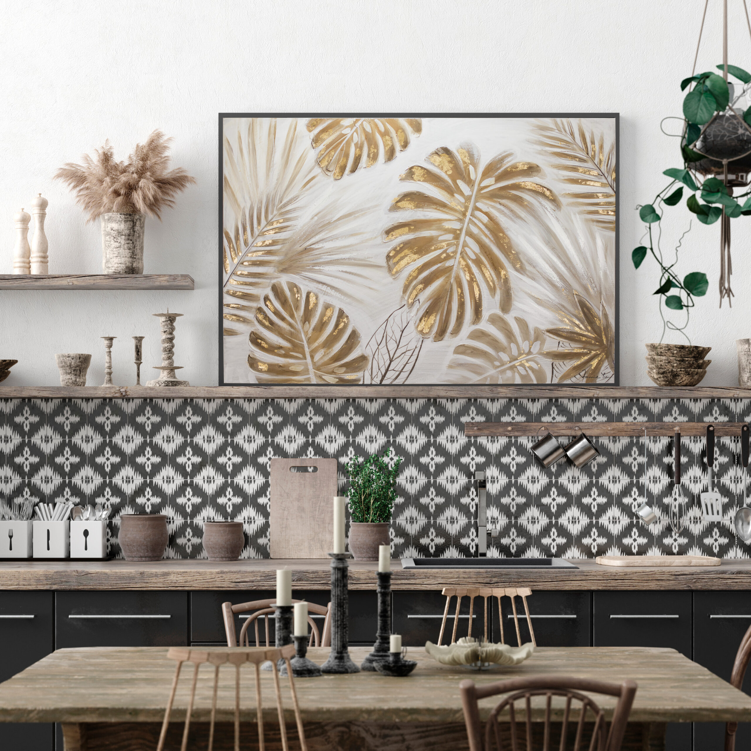 Acrylgemälde mit goldene Blättern von KunstLoft