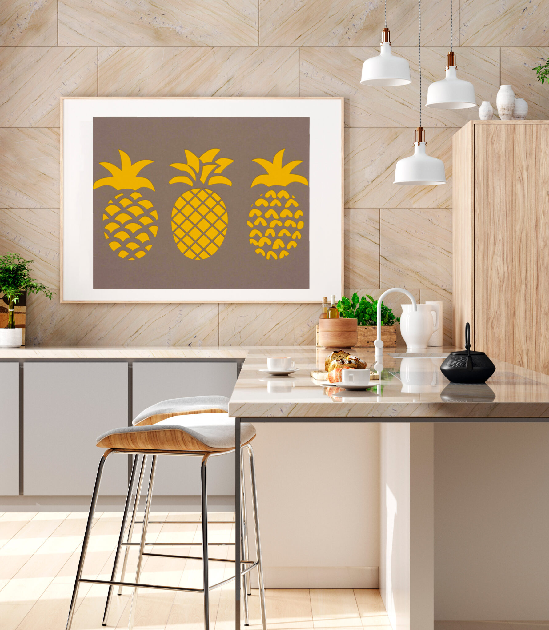 Papierkunst Wandbild Ananas von KunstLoft