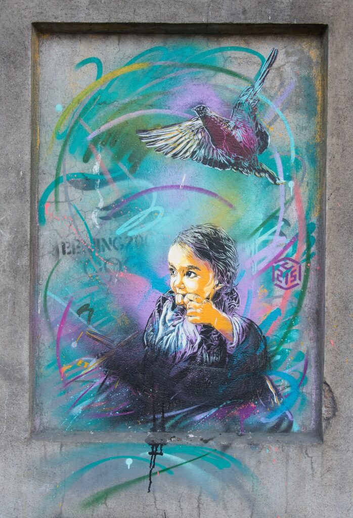 Mädchen mit Vogel – Bild des Künstlers C215