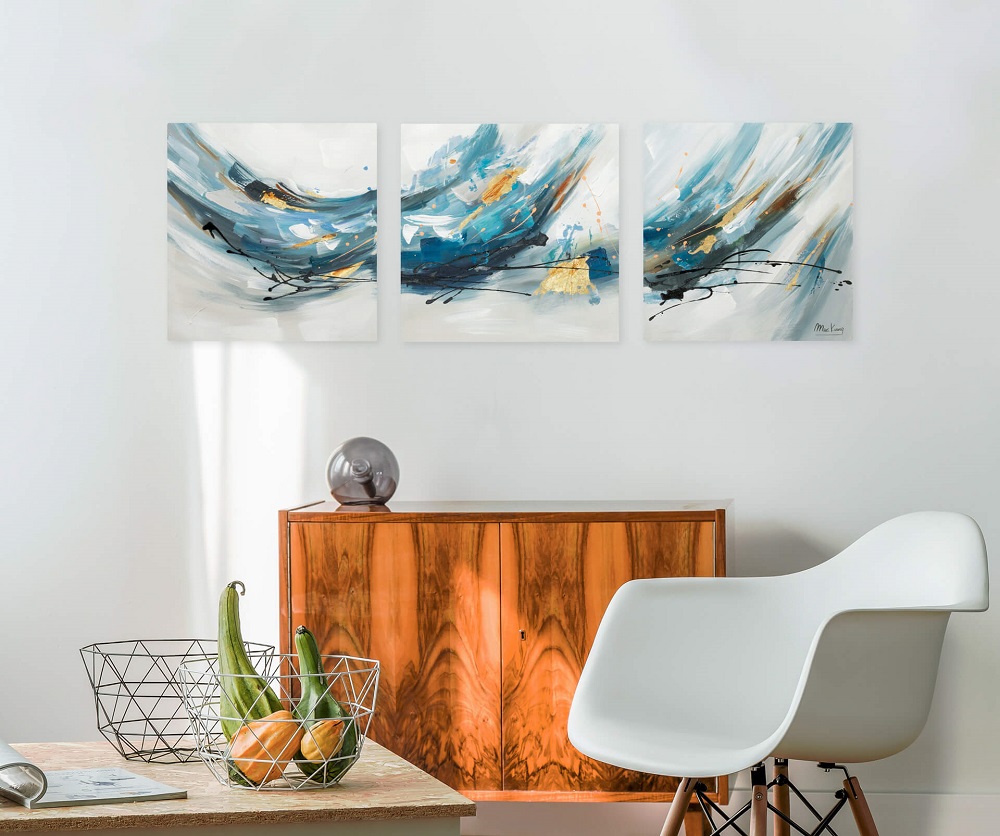 abstrakte Wellen in Blau und Gold
