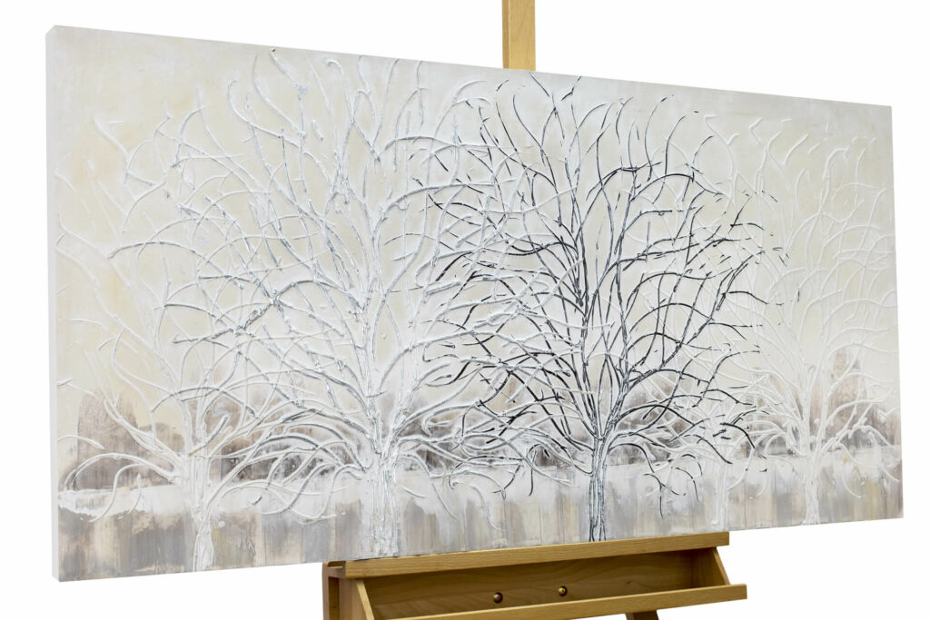 Gemälde handgemalt Bild Baum Landschaft Winter Schnee