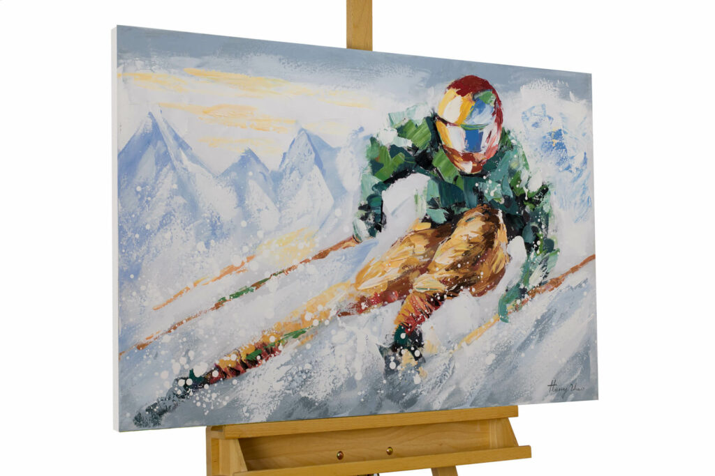 Gemälde handgemalt Bild Skifahren Wintersport Winter Schnee