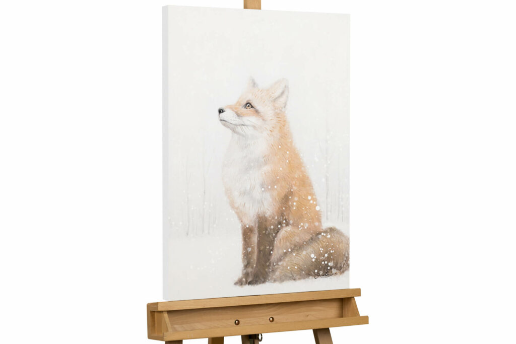 Gemälde handgemalt Bild Fuchs Winter Schnee