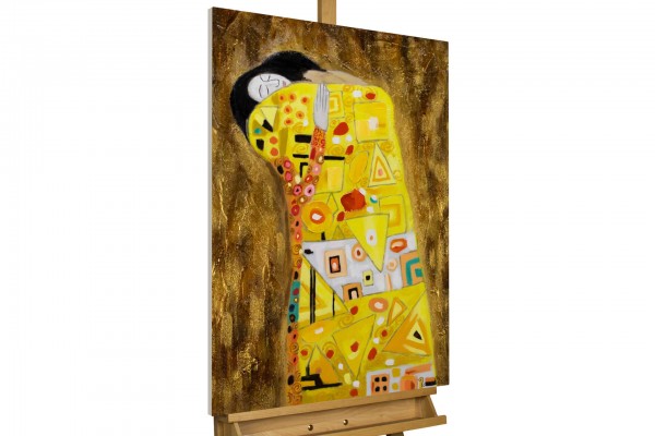 handpainted painting the hug according to klimt