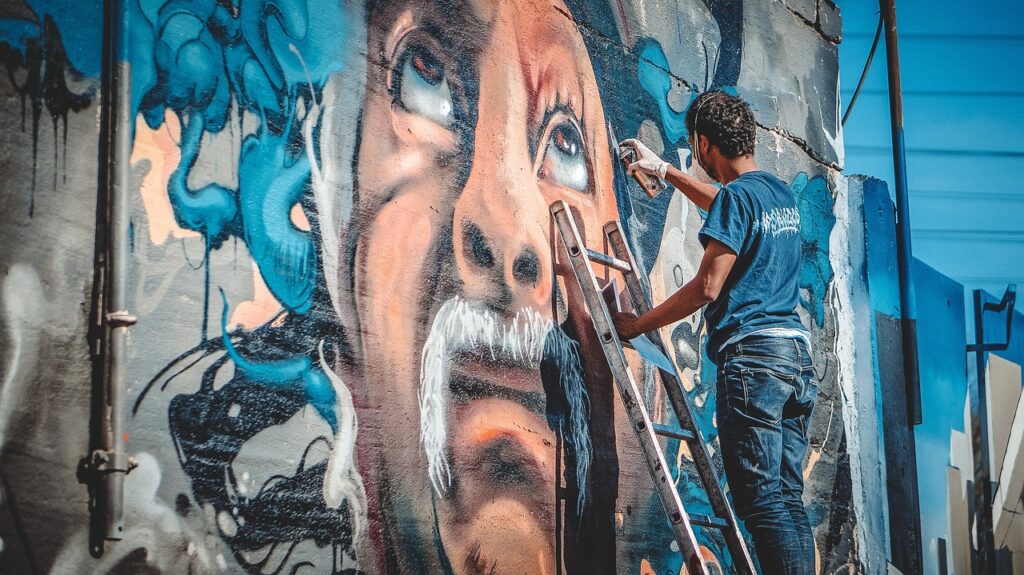 Mann macht eine Straßenkunst