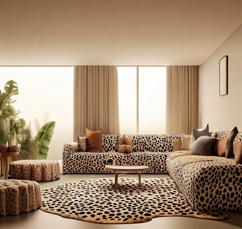 animal print on sofa and carpet