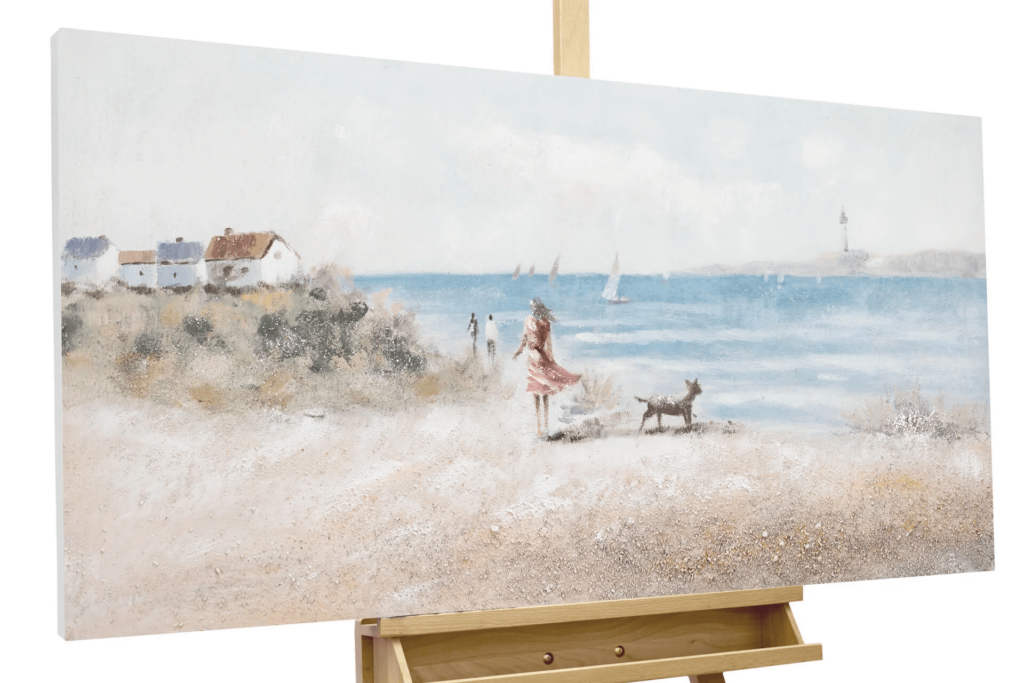 Handgemaltes Gemälde 'Gassi am Strand' Sommer Acrylbild