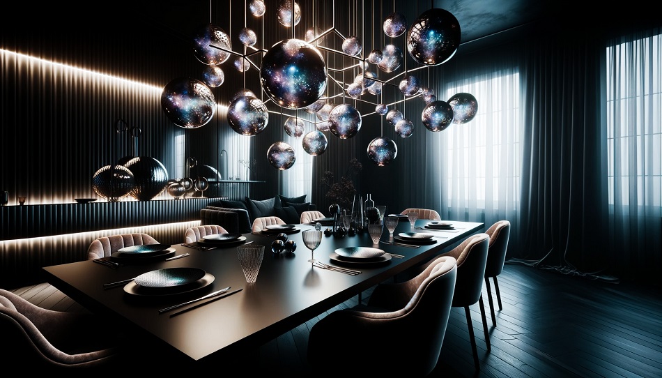 gruselig modernes schwarzes esszimmer design