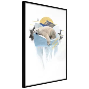 ein Wandposter mit einem Eisbären auf weißem und blauem Hintergrund