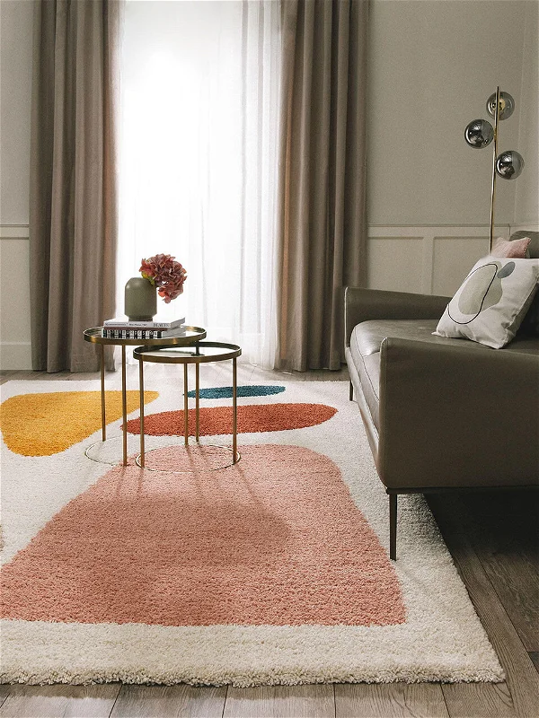 Design Hochflorteppich Louise Beige - Rosa