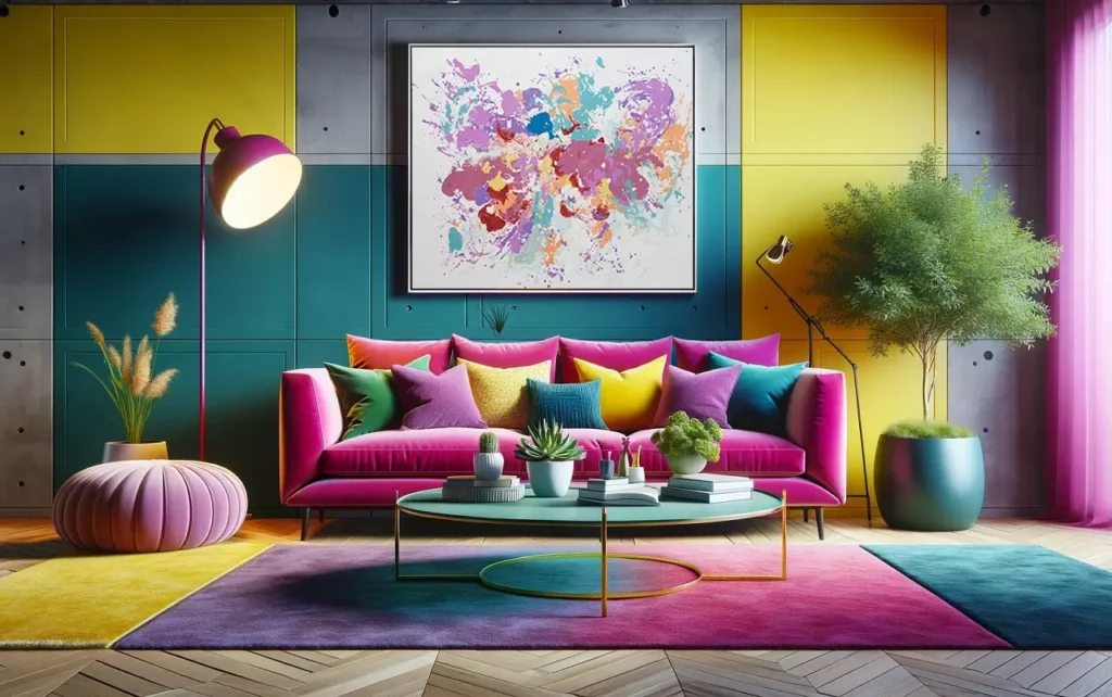 helle und kraeftige Fruehlingsfarben im wohnzimmer