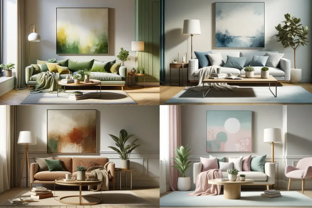 Vier Wohnbereiche jeder mit einer anderen zeitlosen sommerlichen Farbpalette kombiniert