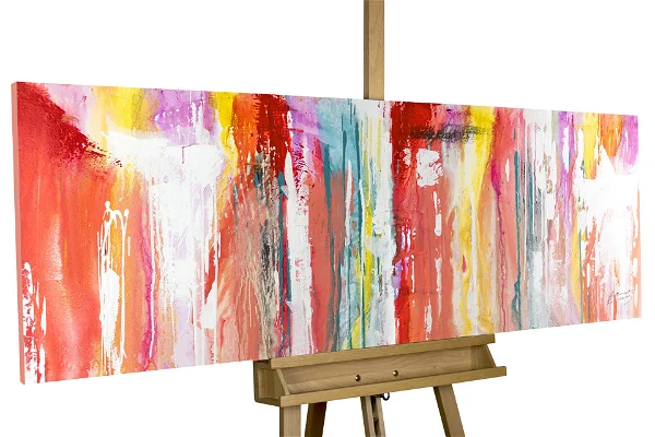 Abstrakte bunte Linien auf Rot moderne Acrylmalerei