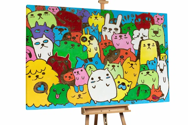 XXL Öl Gemälde 'Doodle Cats'