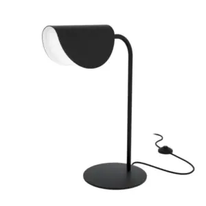 Zeitgenössische schwarze Tischlampe mit gebogenem Design – stilvolle Bürobeleuchtung