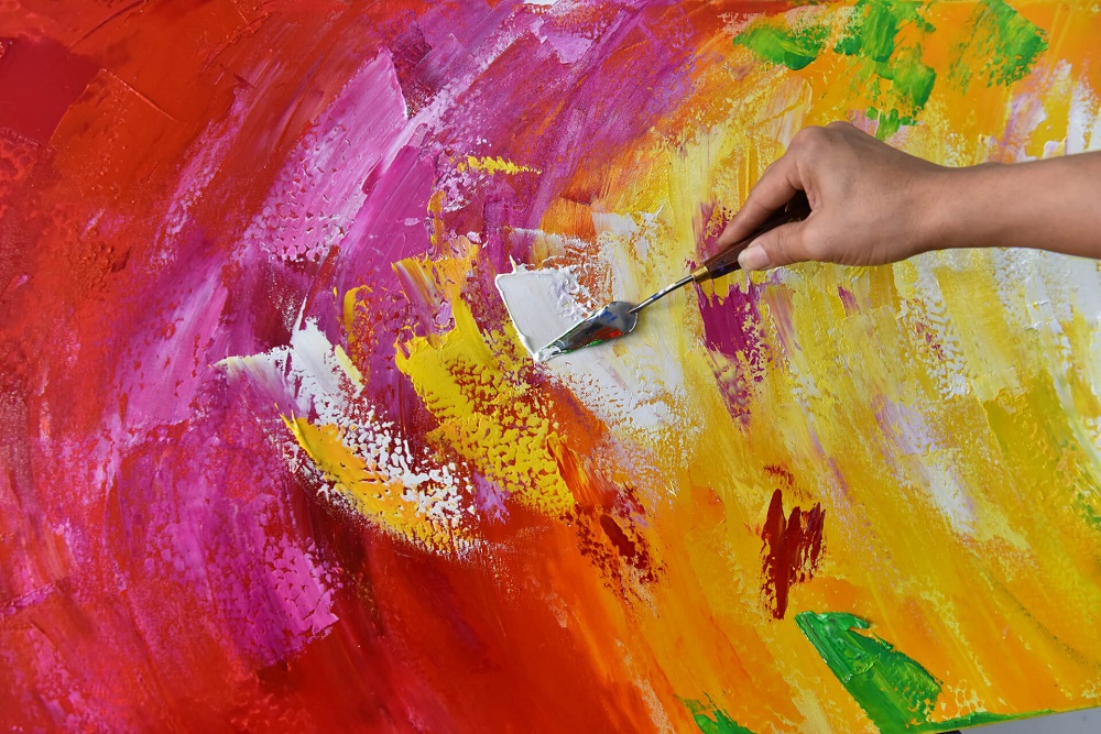 Leinwand mit bunten Acrylfarben