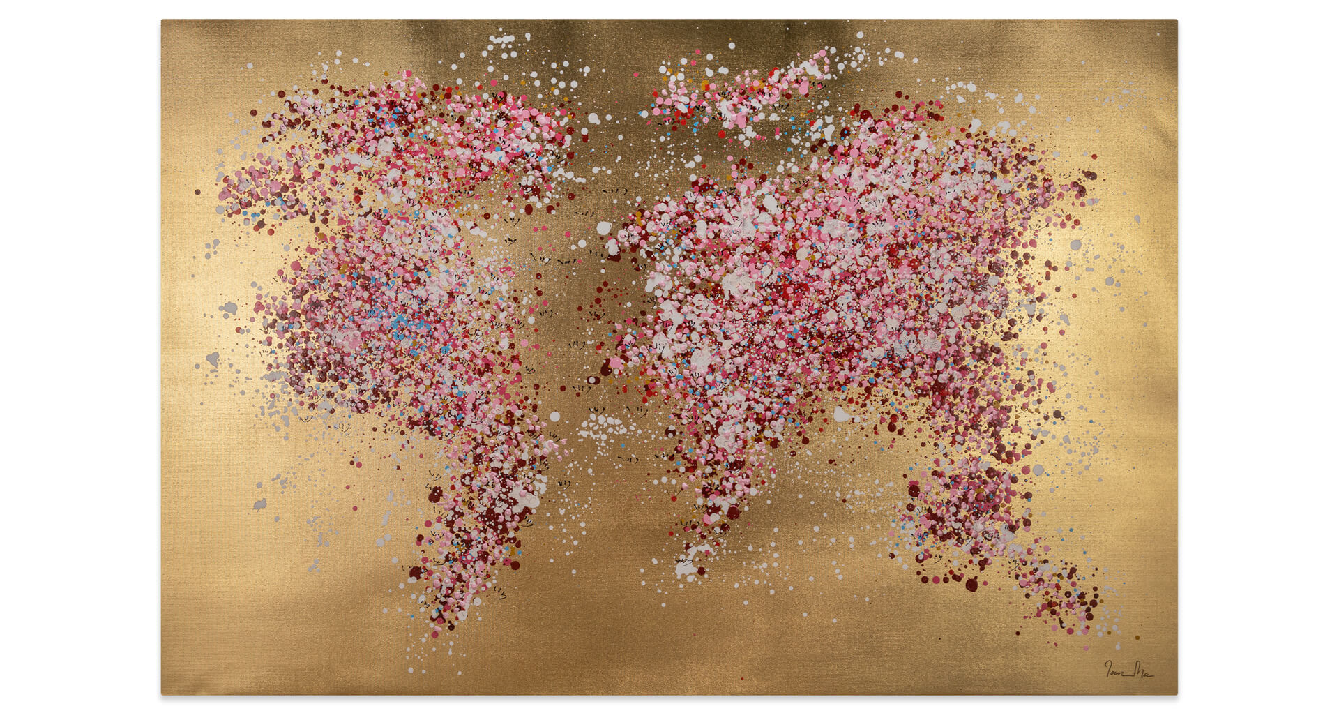 Acryl Gemälde 'Blühende Welt' Weltkarte