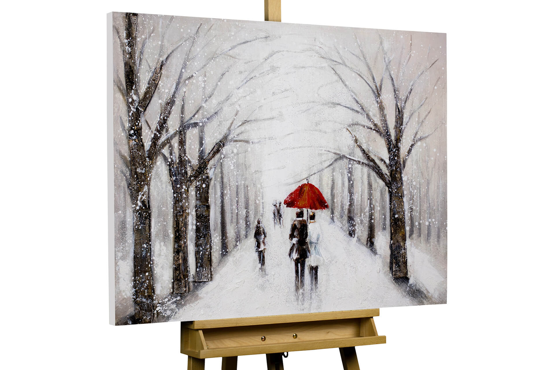 Gemälde handgemalt Bild Bäume Landschaft Paar Liebe Winter Schnee