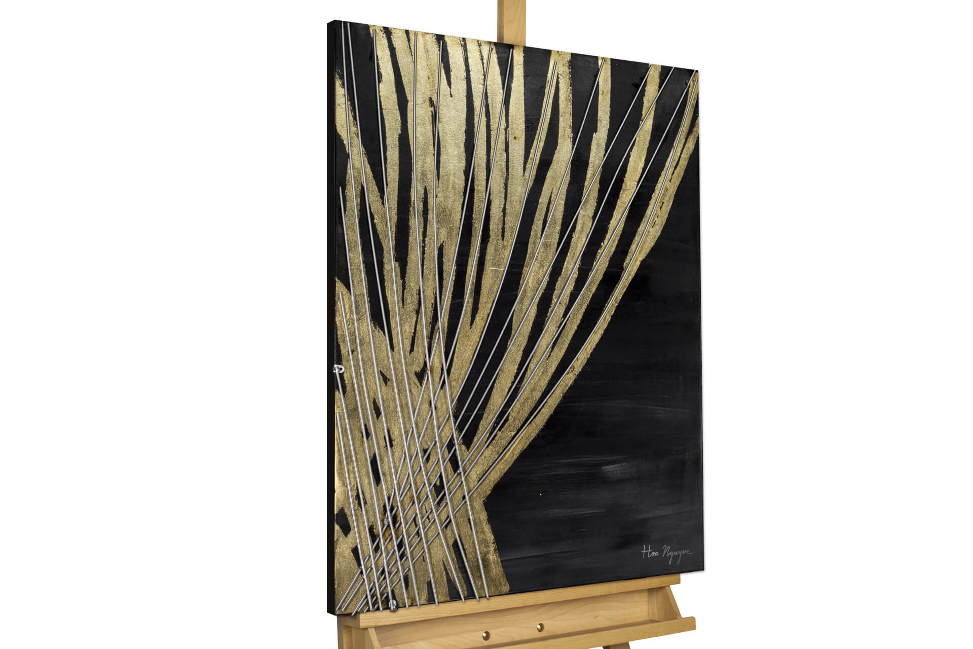 Bild Gemälde handgemalt Metall Gold Schwarz