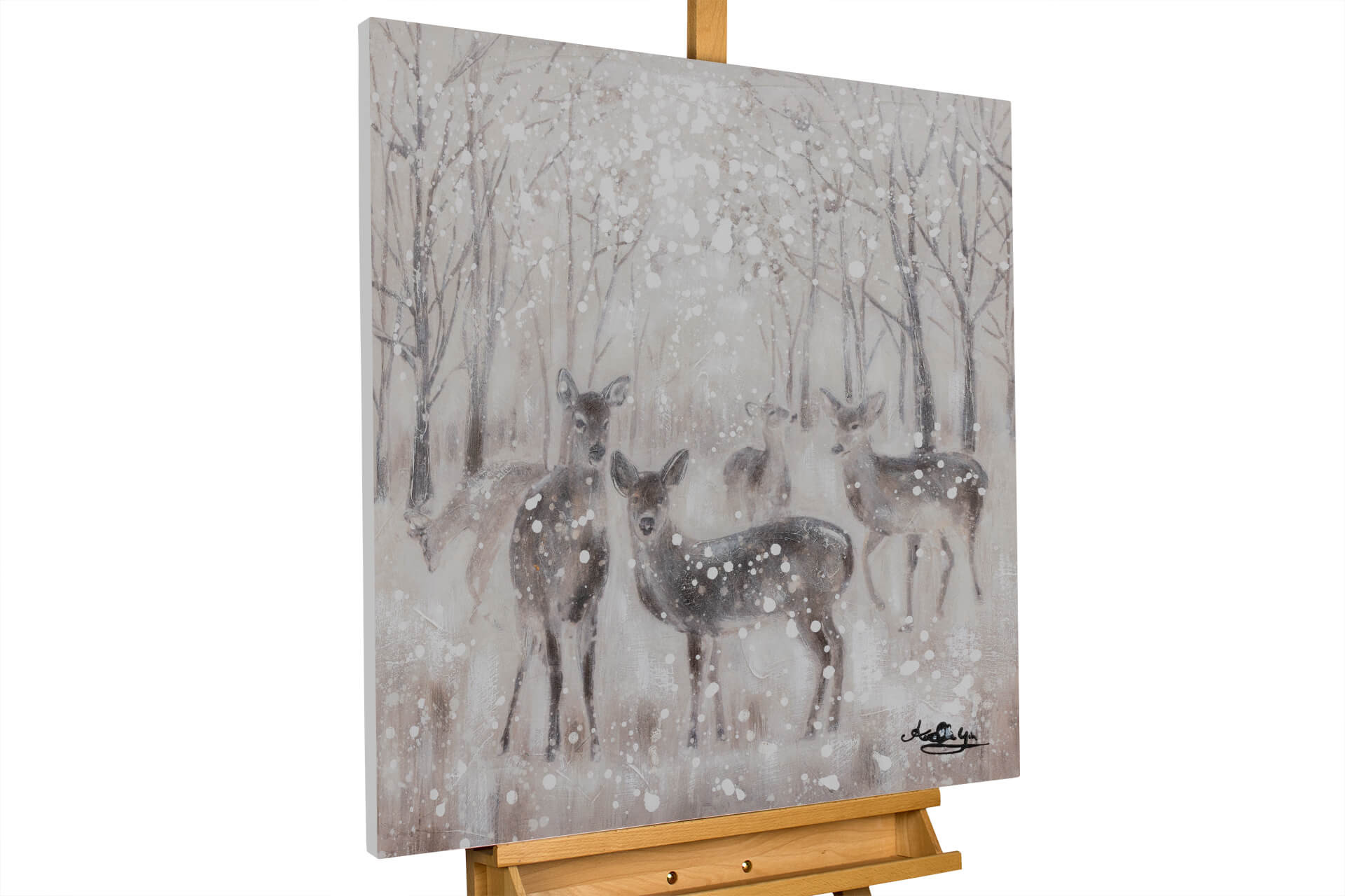 Gemälde handgemalt Bild Rehe Winter Schnee Wald