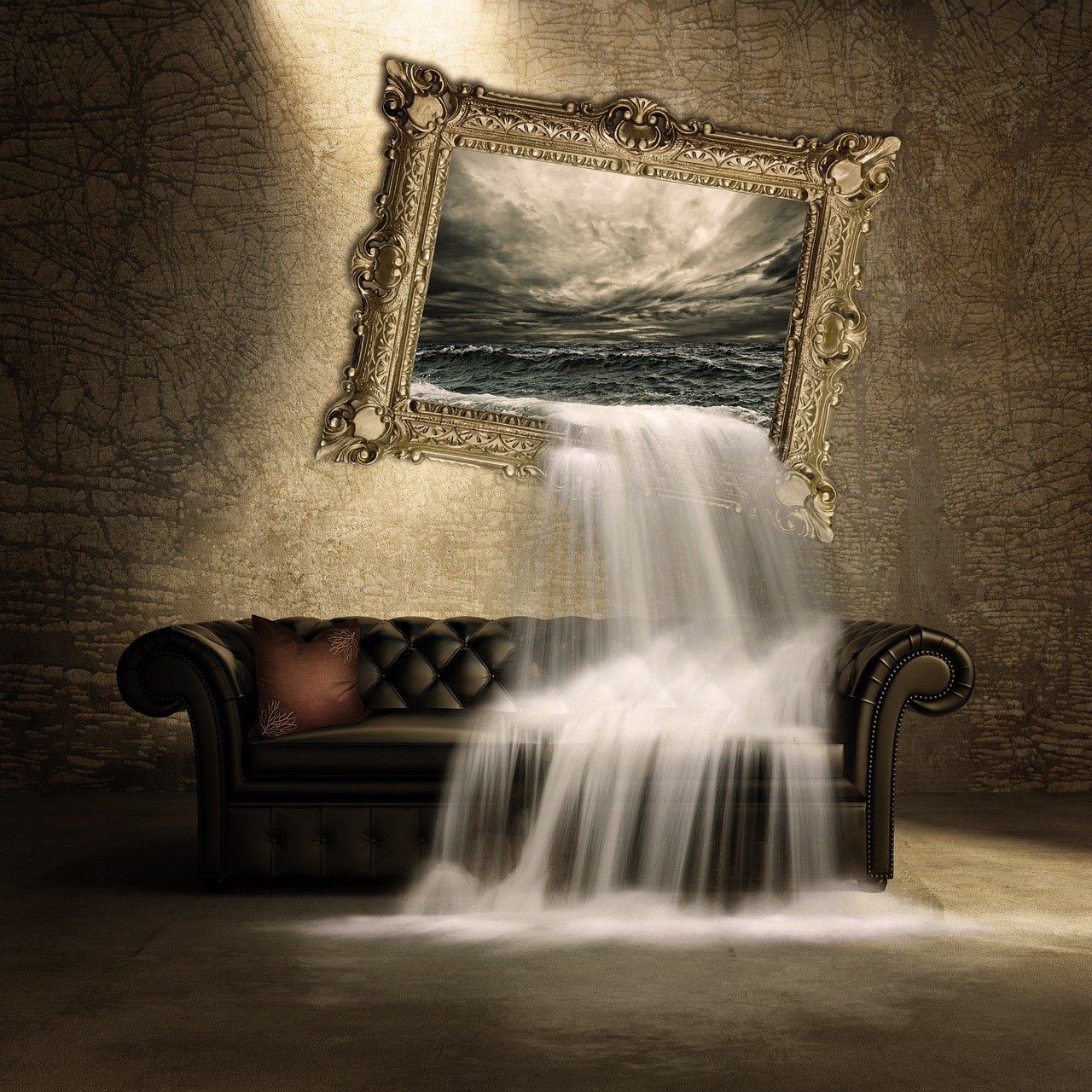 Wasserfall in einer Couch