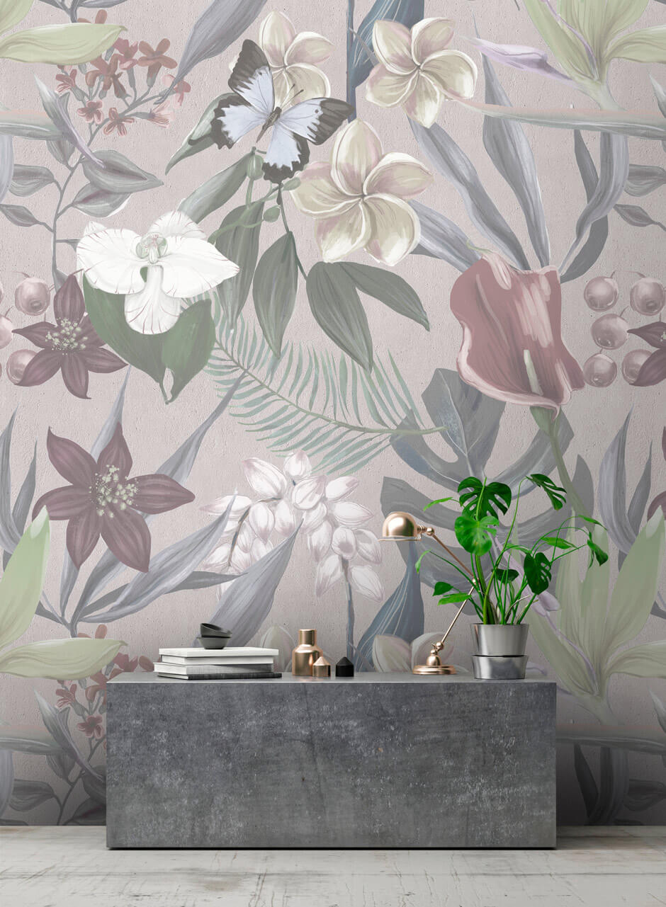 Tapete Blumen Pastell Lila