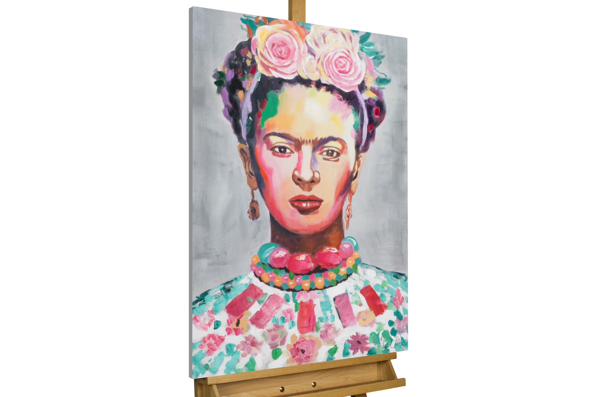 Frida Kahlo Gemälde handgemalt Blumen Bunt
