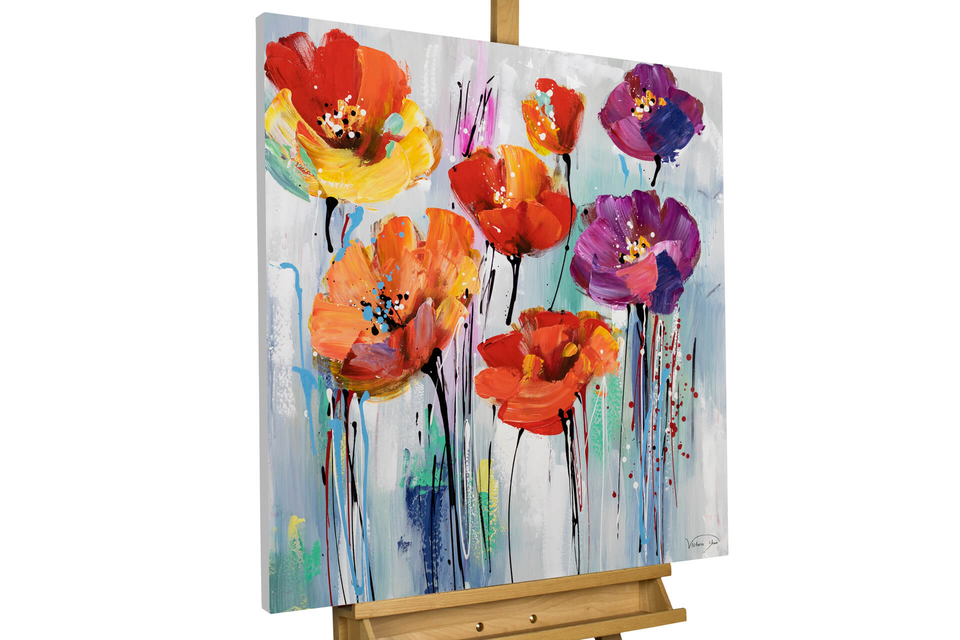 Handgemaltes Gemälde 'Bunter Blumengruß' 80x80cm