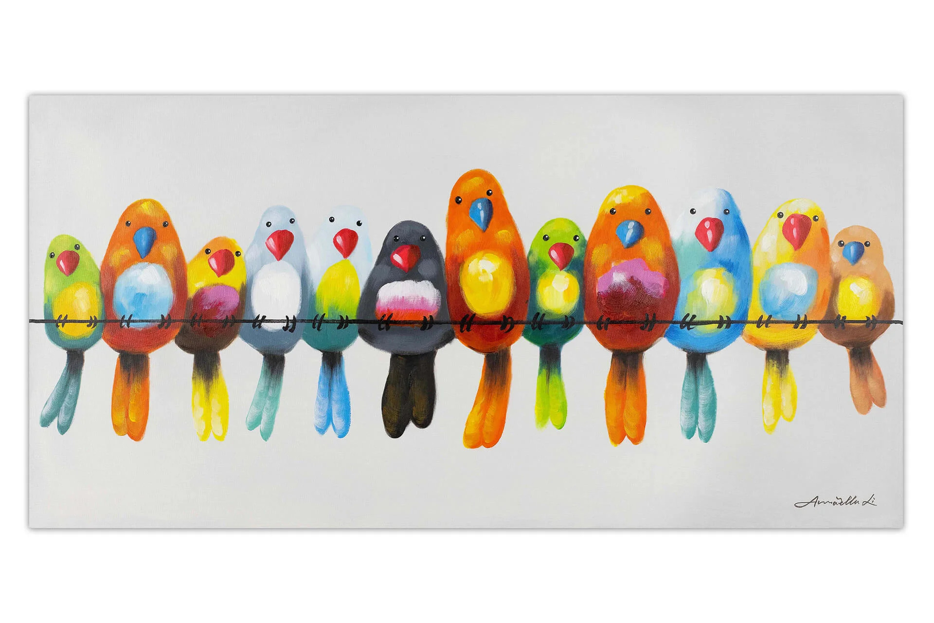 Vögel Bunt Gemälde handgemalt